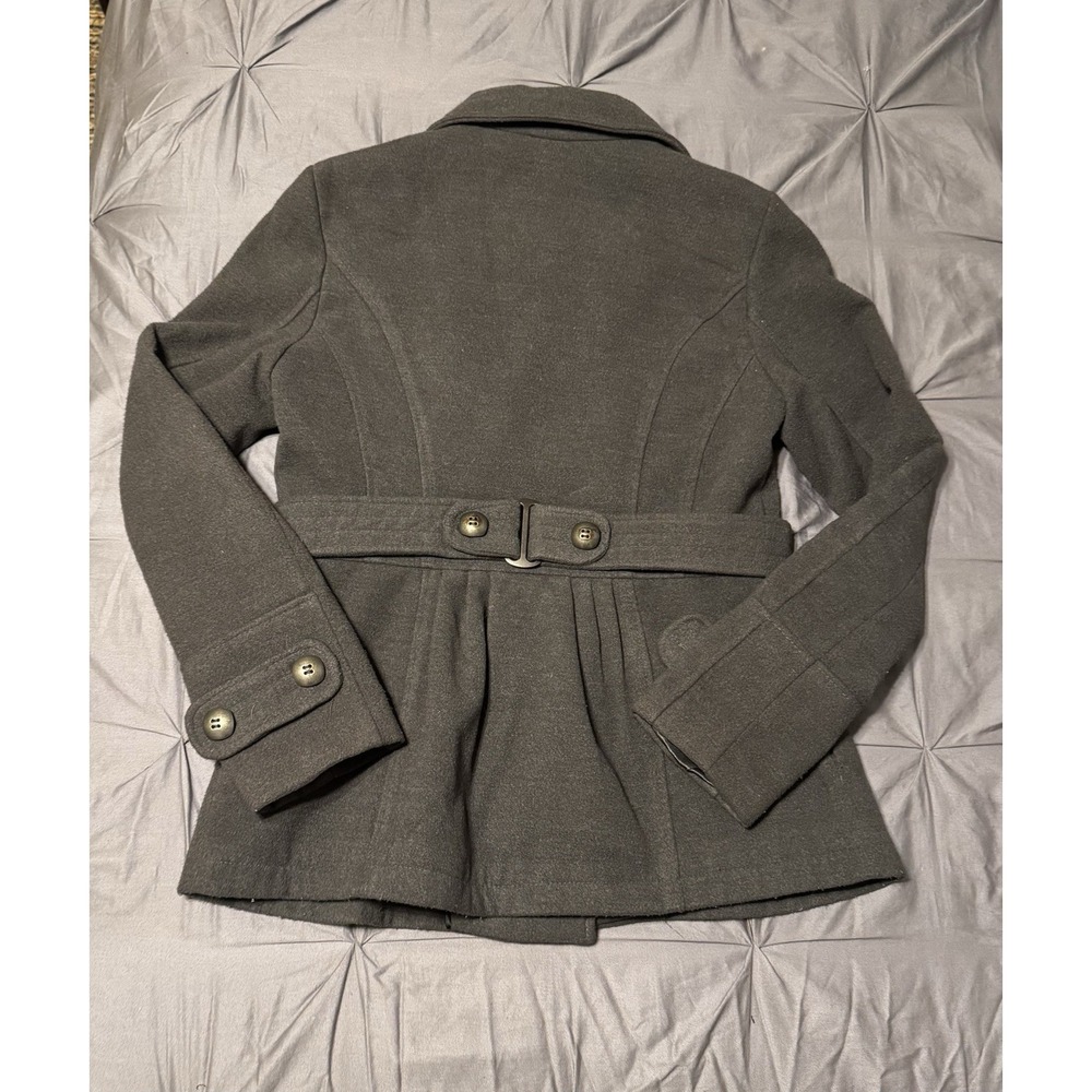 VTG Y2K Hydraulic Jeans Women's M Gray Double Breasted Pea Coat Belted Lined - Picture 8 of 12